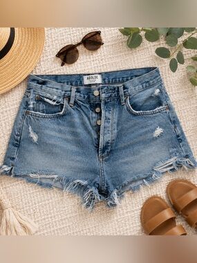 Agolde Distressed Blue Jean Shorts